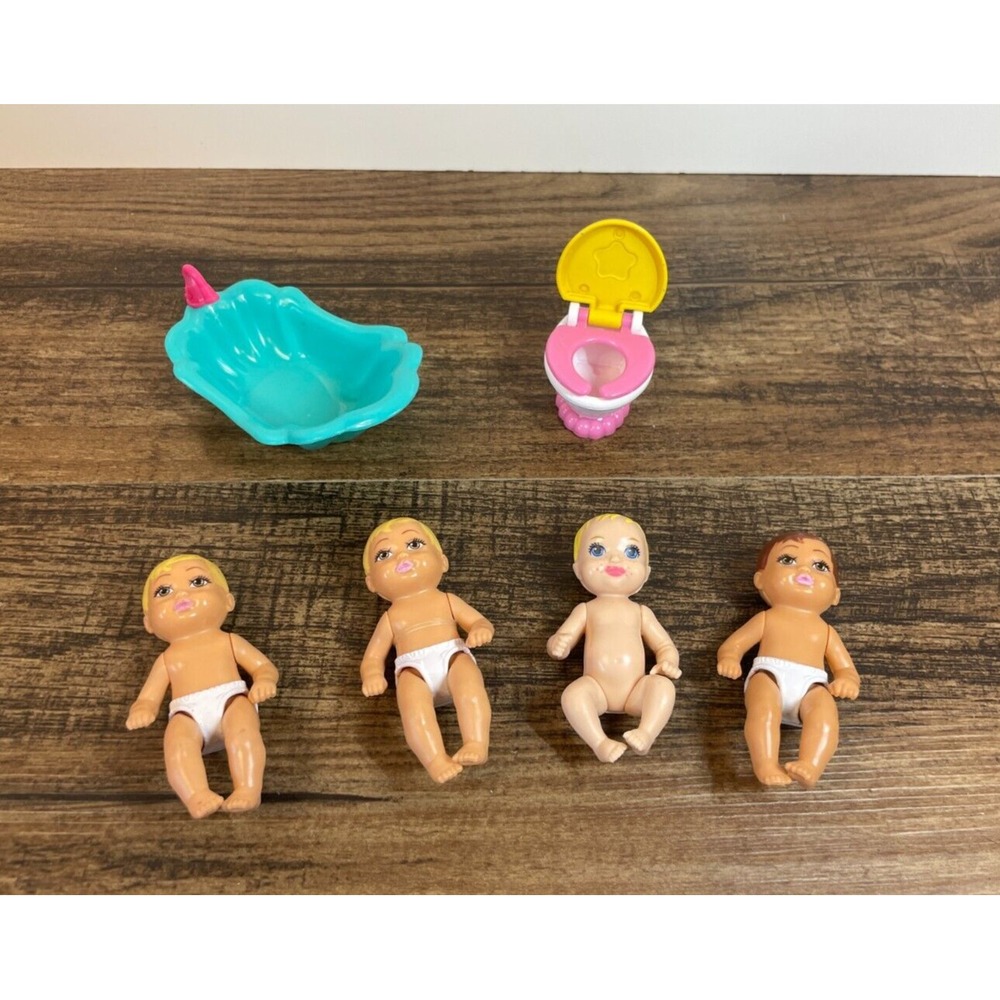 Barbie Skipper 2.5" Baby Lot w Potty Toilet & Bath Tub Blonde Brown Hair Babies